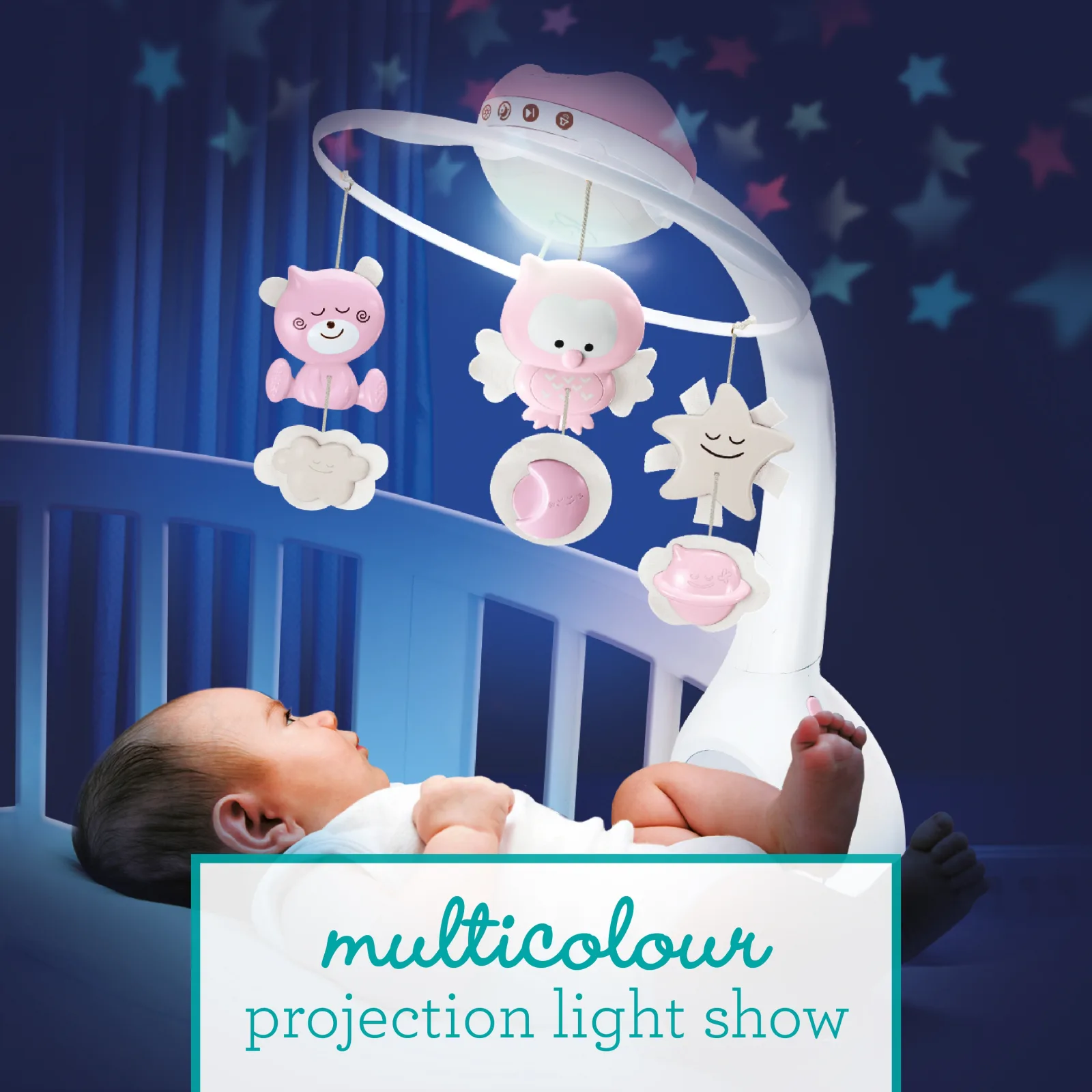 Музикална въртележка с проектор 3в1, Infantino, Розово - Image 6