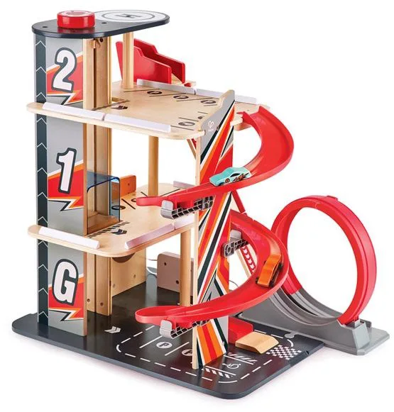 Дървен комплект, Hape, Състезателна каскадна писта с гараж, 3 части - Image 2