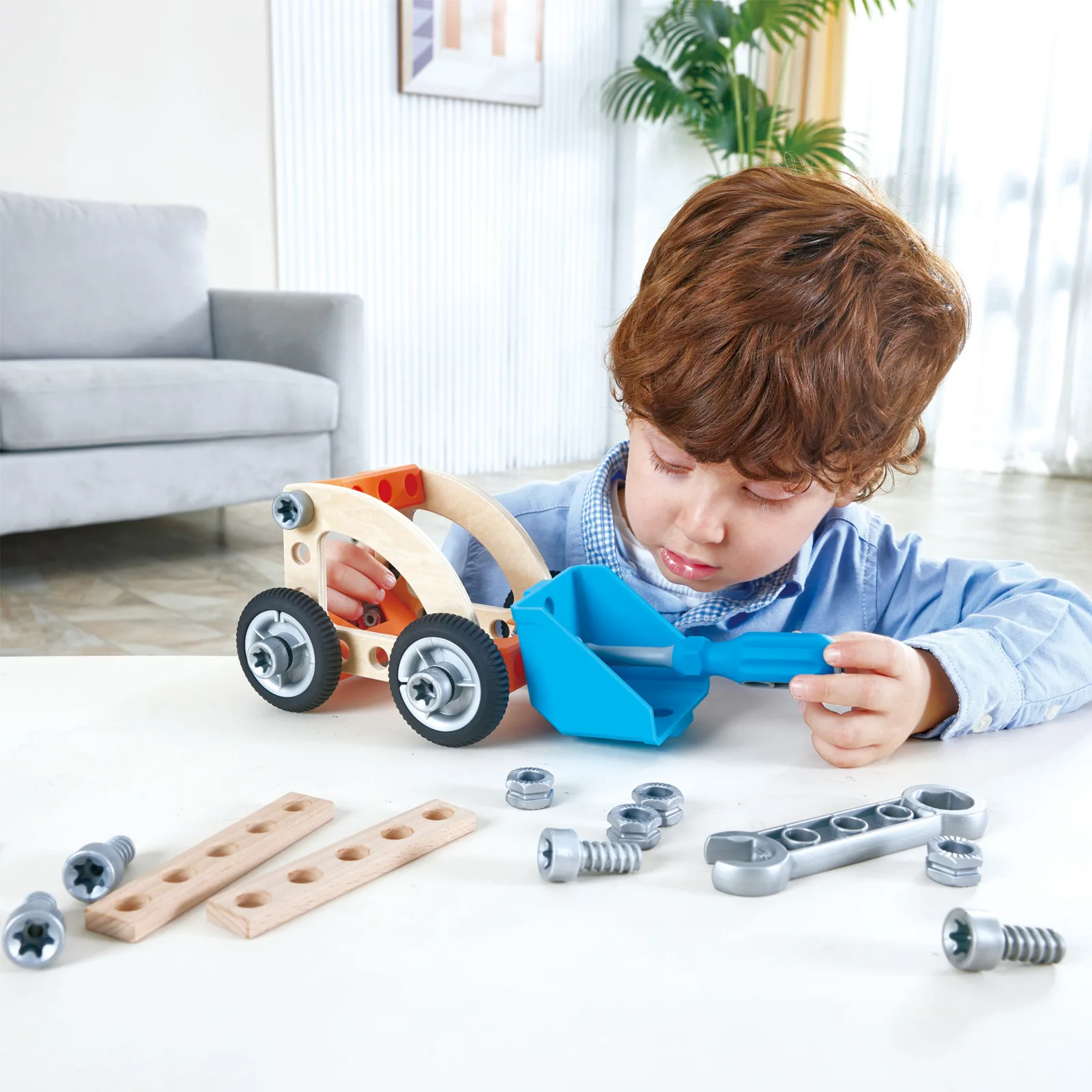 Дървен комплект, Hape, Млад изобретател, Автомобил, 37 части - Image 13