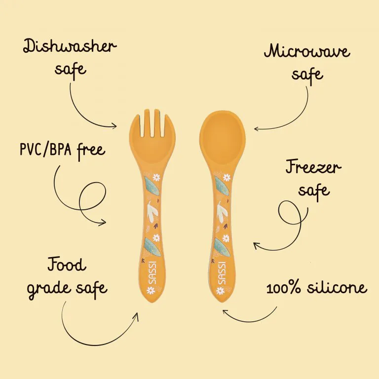 Силиконов комплект за хранене, вилица и лъжица, Sassi, Лъвче - Image 6