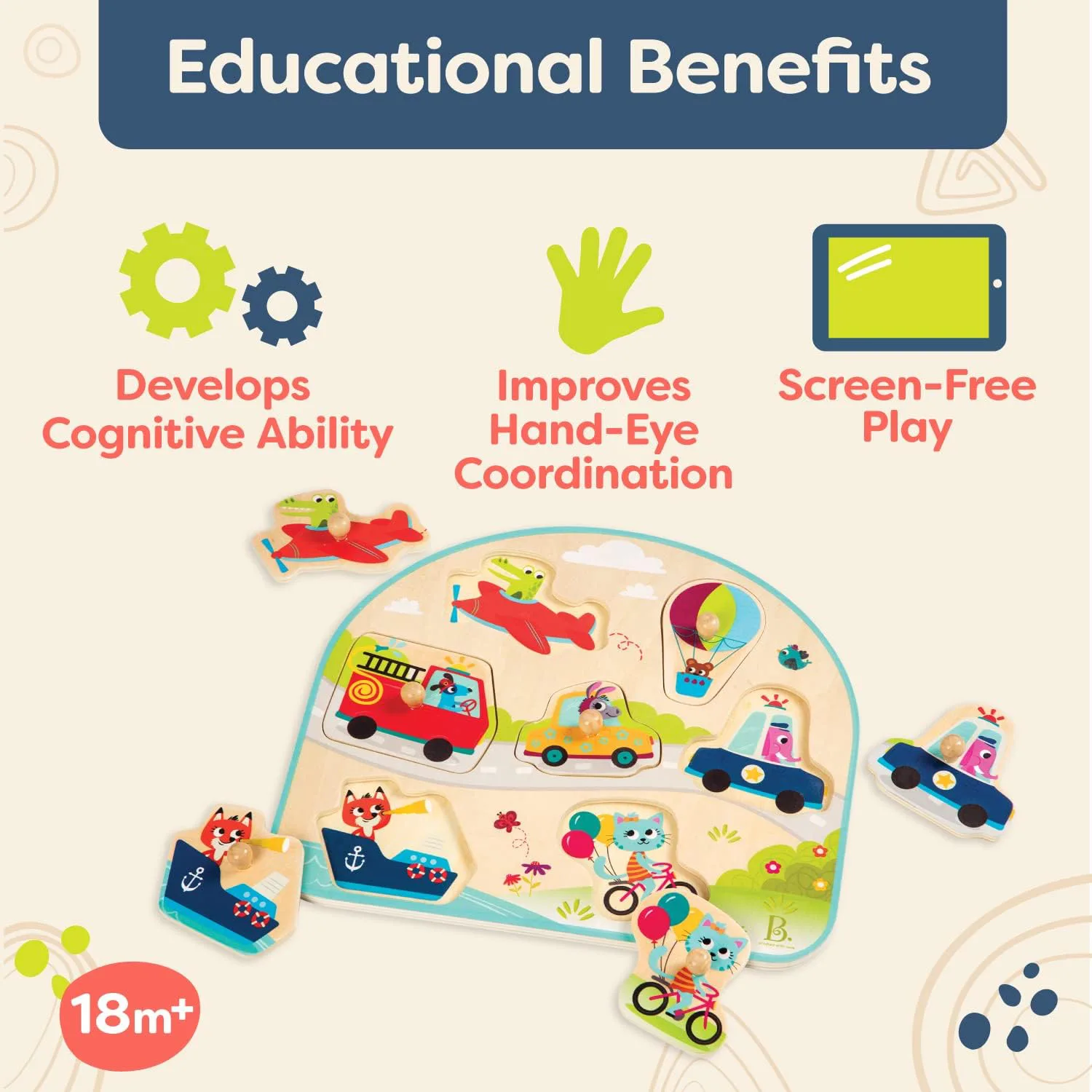 Дървен пъзел, Battat, Превозни средства, 8 части - Image 5