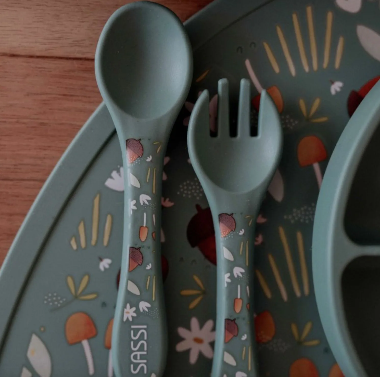 Силиконов комплект за хранене, вилица и лъжица, Sassi, Лисица - Image 4