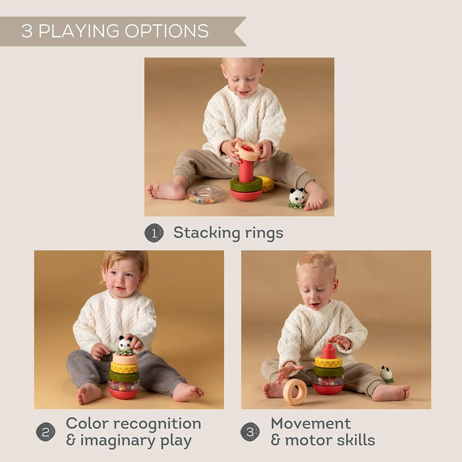 Бебешка играчка, Taf Toys, Кула с рингове за нанизване, Панда - Image 5