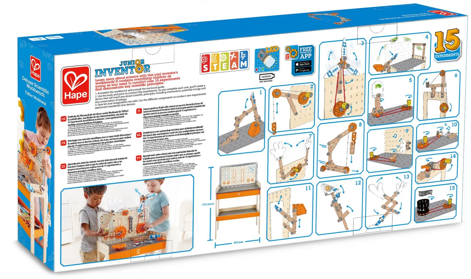 Игрален комплект, Hape, Дървена работна маса, Млад изобретател, 79 части - Image 3