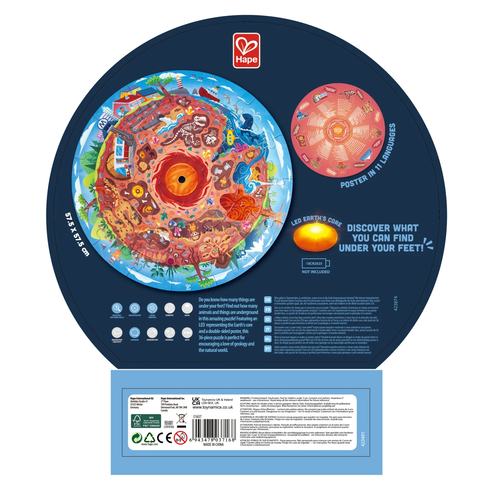 Образователен пъзел за под, Hape, Центърът на Земята, 57.5 см, 36 части - Image 4