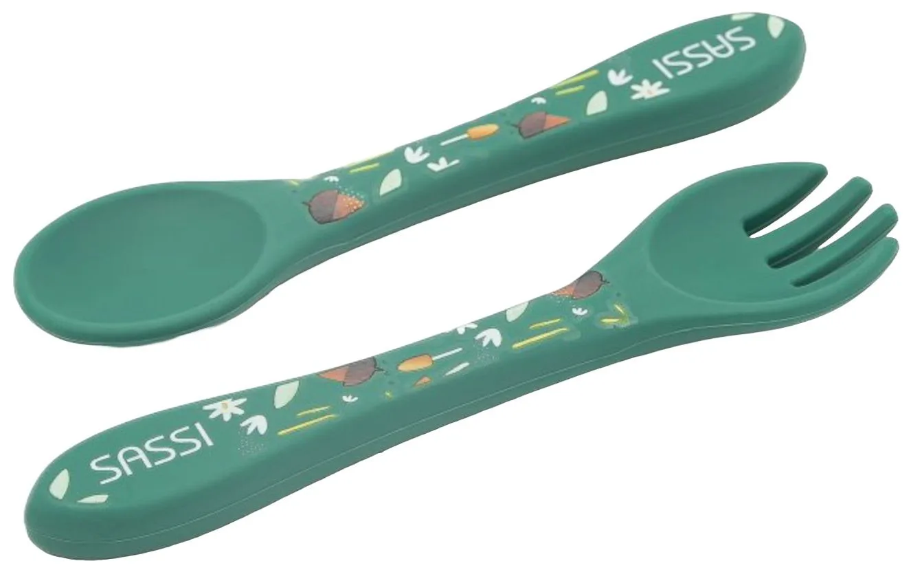 Силиконов комплект за хранене, вилица и лъжица, Sassi, Лисица - Image 3