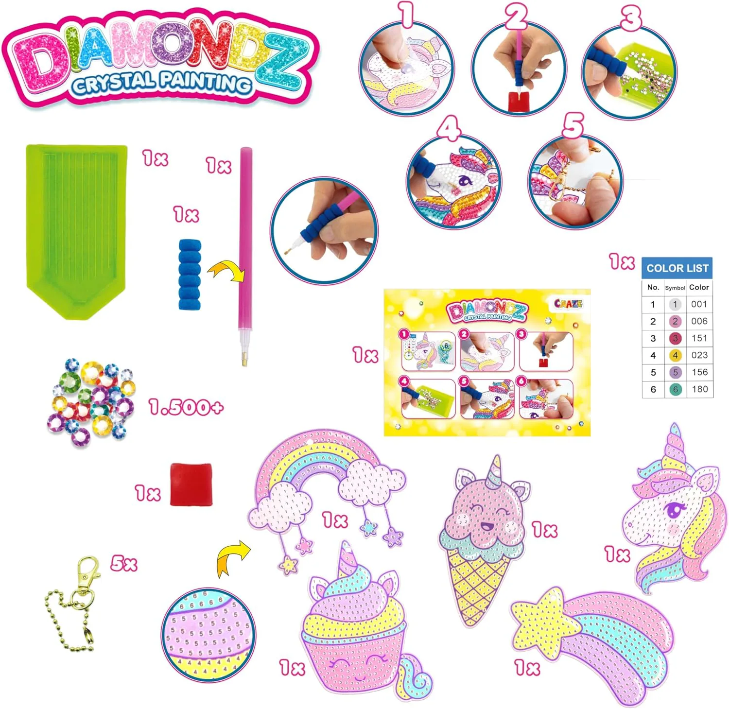 Творчески комплект, Craze, Ключодържател Еднорог с диаманти - Image 2