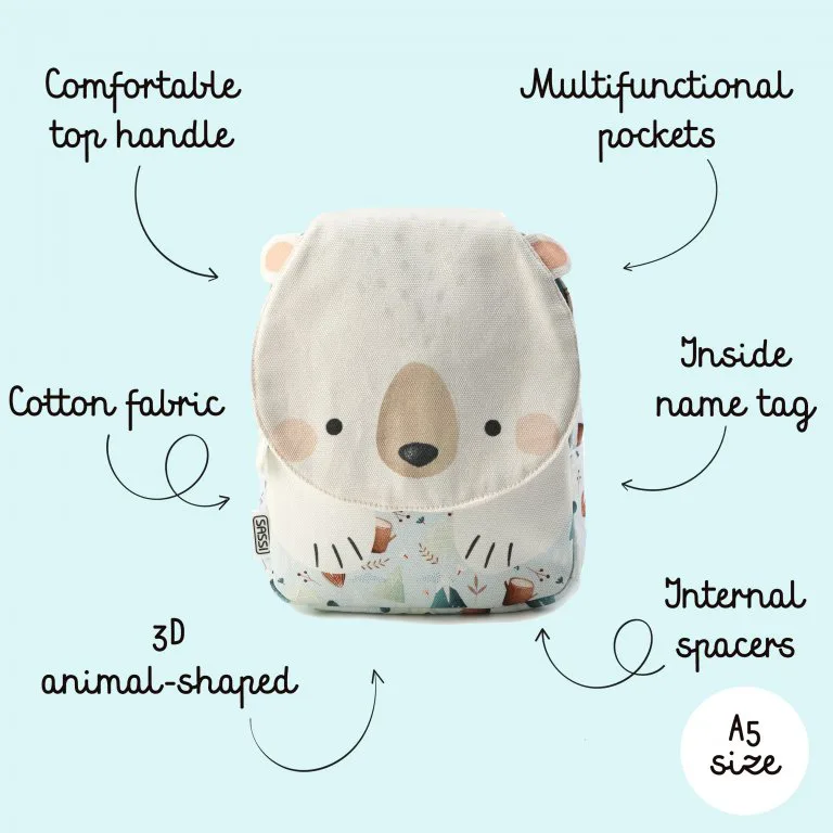 Малка детска раница, Sassi, Мечка, 27.3 х 22 см - Image 6