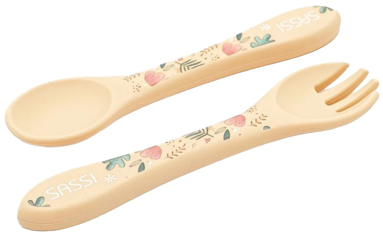Силиконов комплект за хранене, вилица и лъжица, Sassi, Ленивец - Image 2
