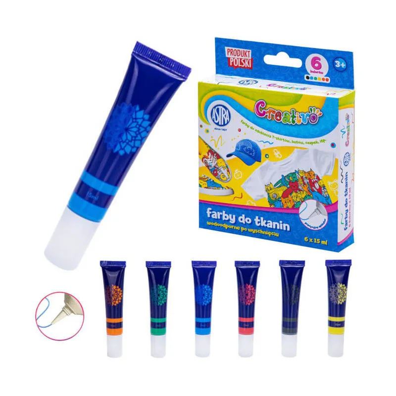 Комплект гел бои за текстил, Astra, Creativo, 6 х 15 мл, Многоцветен - Image 2
