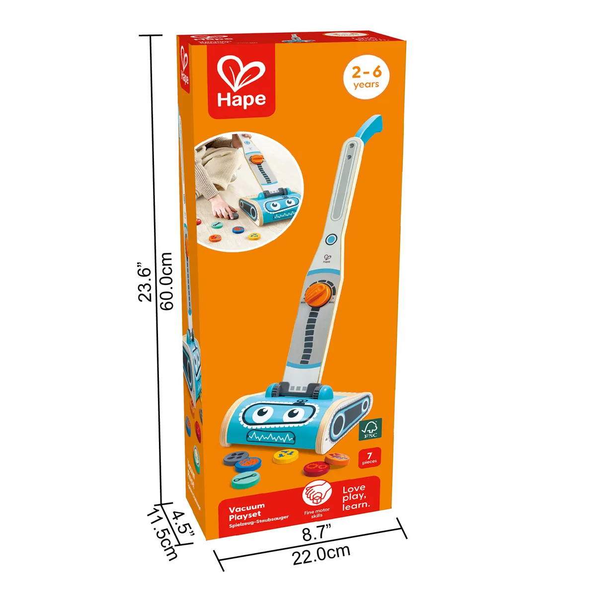 Детски игрален комплект, Hape, Прахосмукачка робот, 17.5 х 18 х 58 см, 7 части - Image 7