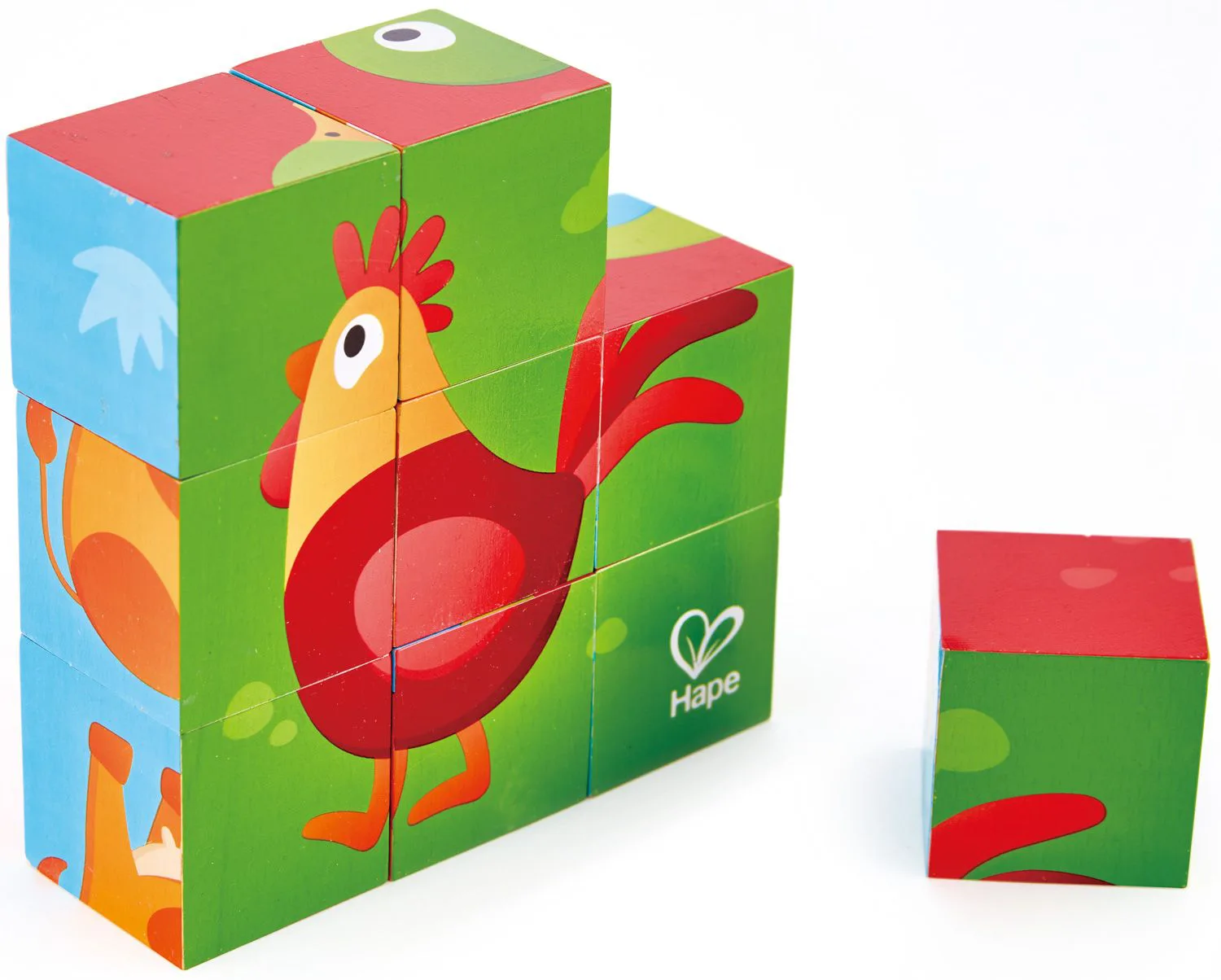 Дървен пъзел с кубчета, Hape, Ферма, 9 части - Image 2