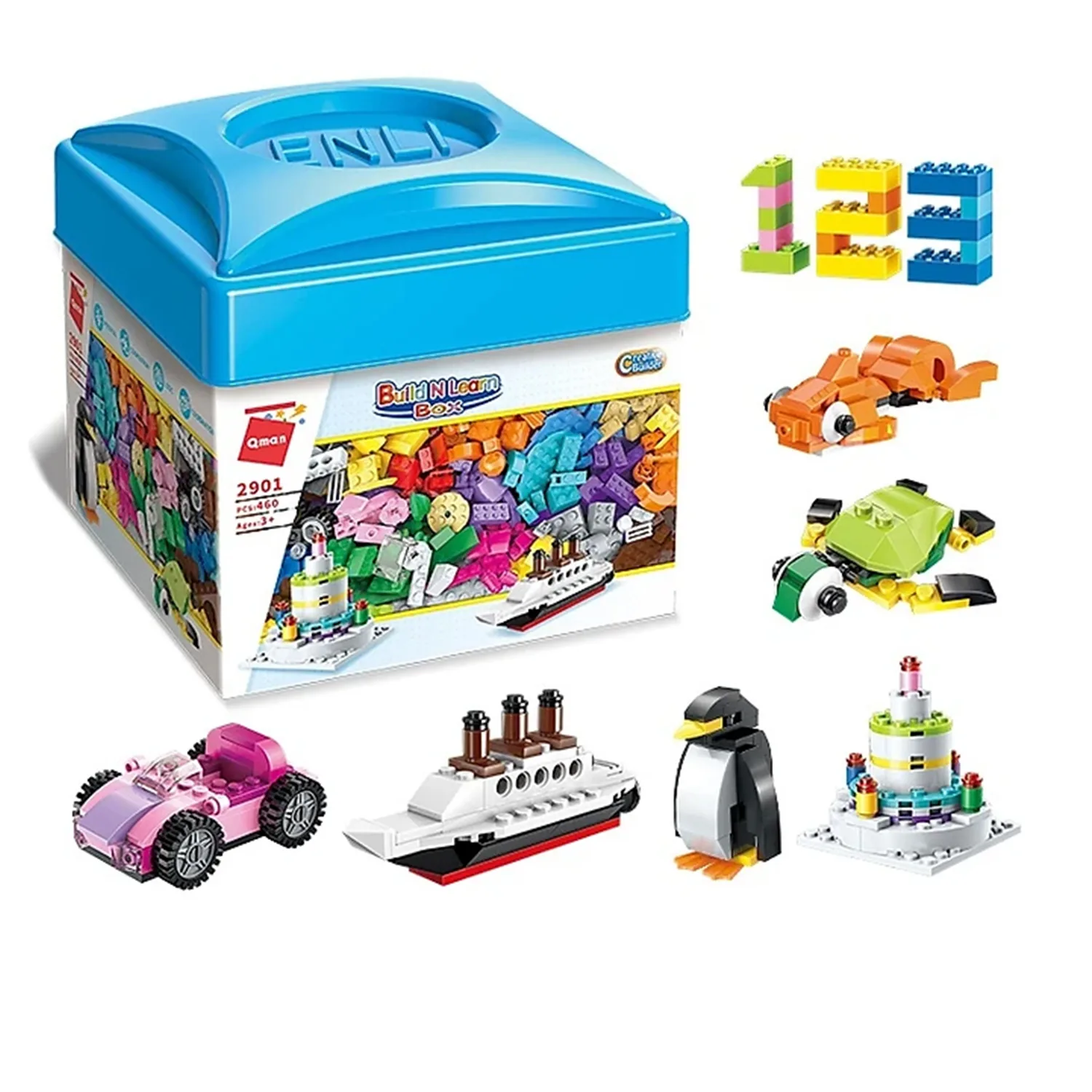 Конструктор, Qman, Build N Learn, Строителни блокчета в кутия, 460 части - Image 3