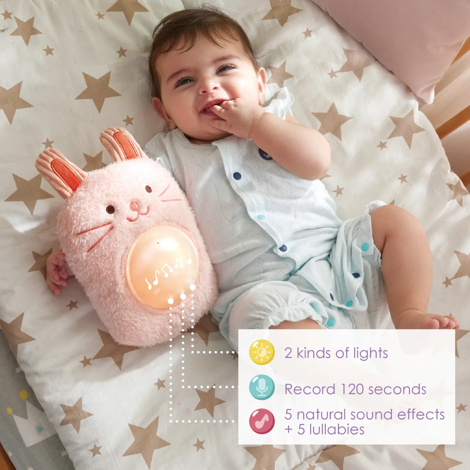 Интерактивна играчка, Hape, Музикална плюшена лампа за сън, Зайче, 23 x 15.5 x 9 см - Image 5