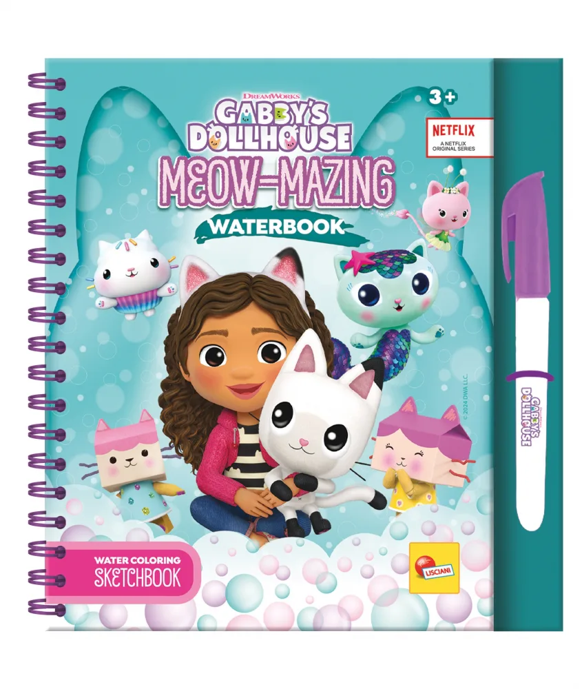 Творчески комплект, Lisciani, Gabby's Dollhouse, Книжка за оцветяване с вода, Meow-Mazing